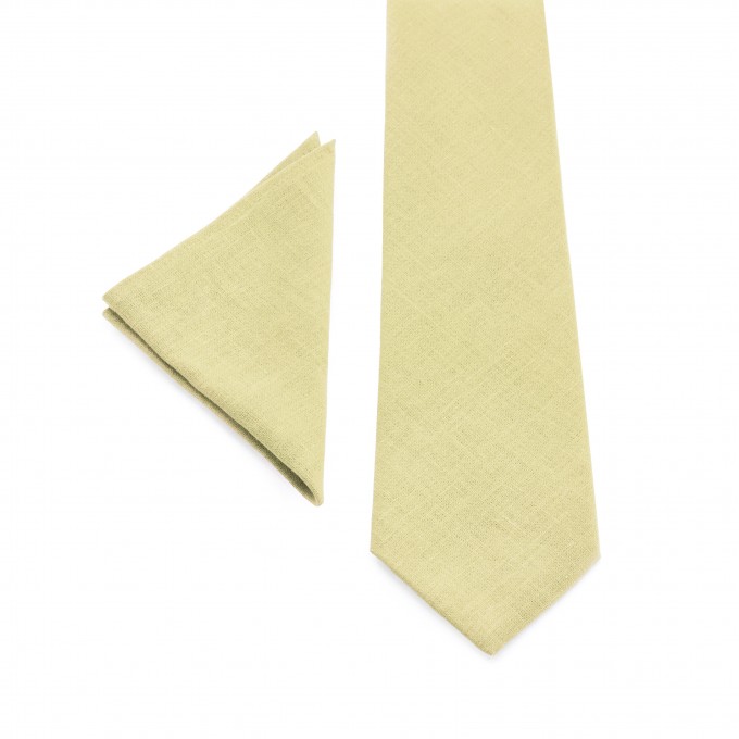 Linen light yellow (canary) bow tie and pocket square