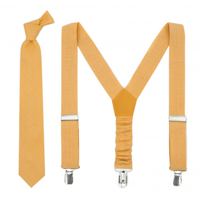 Linen mustard (marigold) bow tie and suspenders