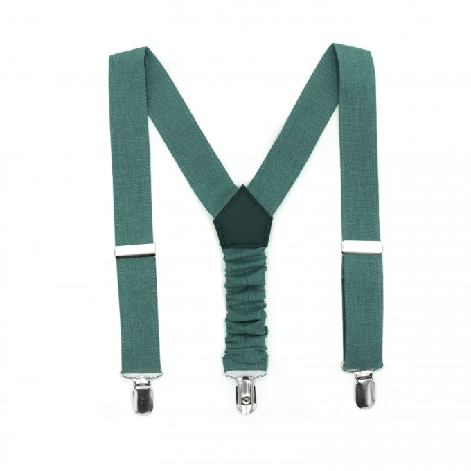 Linen forest green (hunter) bow tie and suspenders