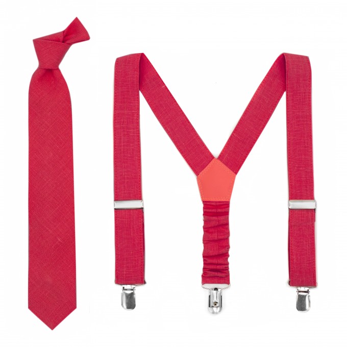 Linen red (valentina)bow tie and suspenders