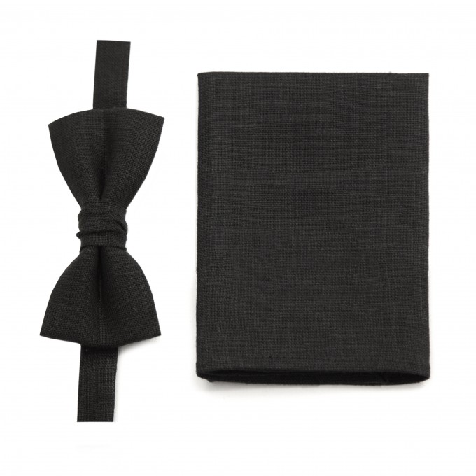 Linen black bow tie and suspenders