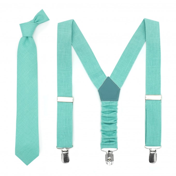 Linen mint (spa) bow tie and suspenders