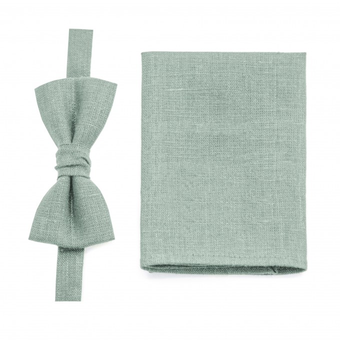 Linen dusty sage bowtie and suspenders