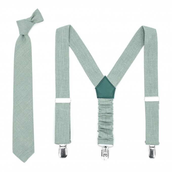 Linen dusty sage bowtie and suspenders