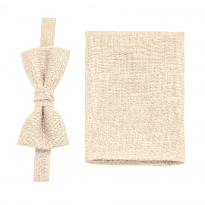 Linen beige (champagne) bow tie and suspenders