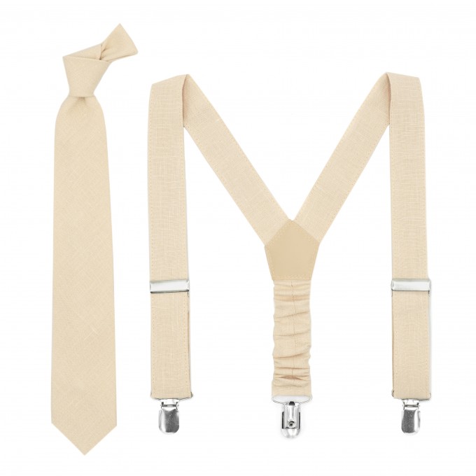 Linen beige (champagne) bow tie and suspenders