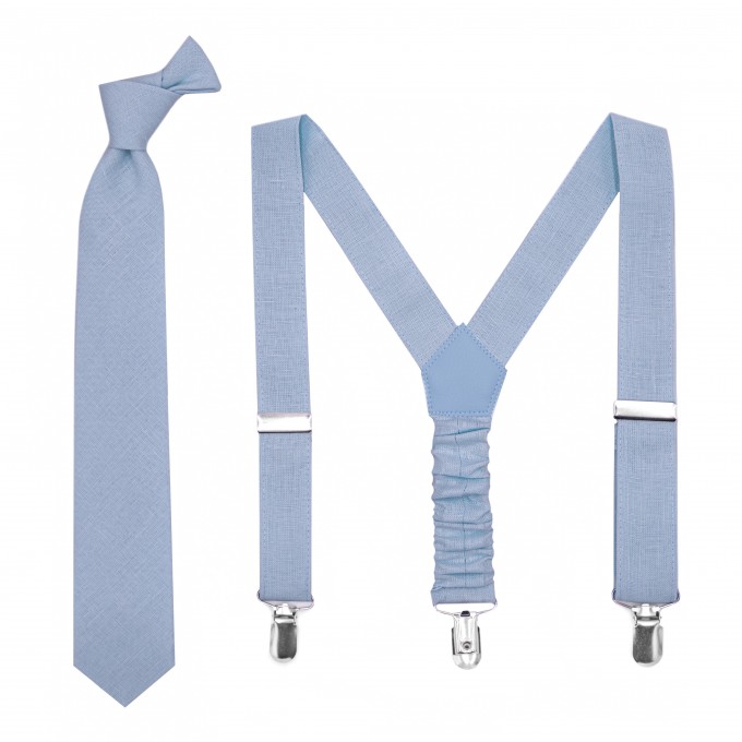 Linen dusty blue bow tie and suspenders