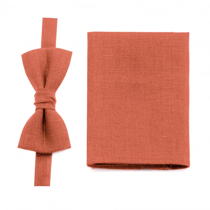 Linen burnt orange (sienna) bow tie and suspenders