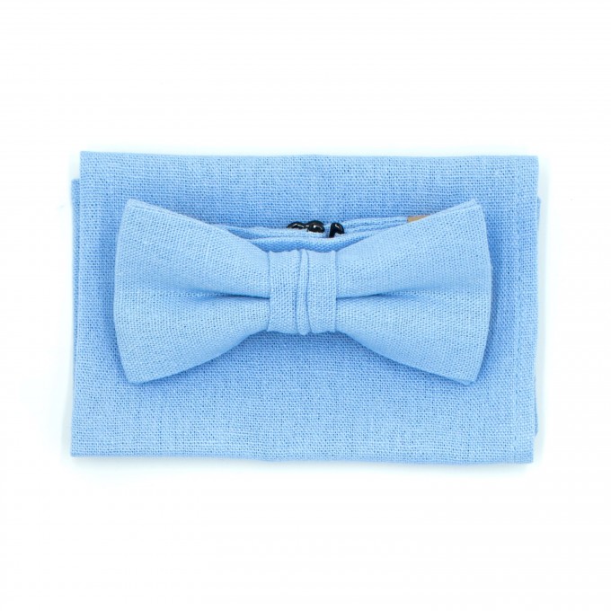 Linen light blue tie and pocket square