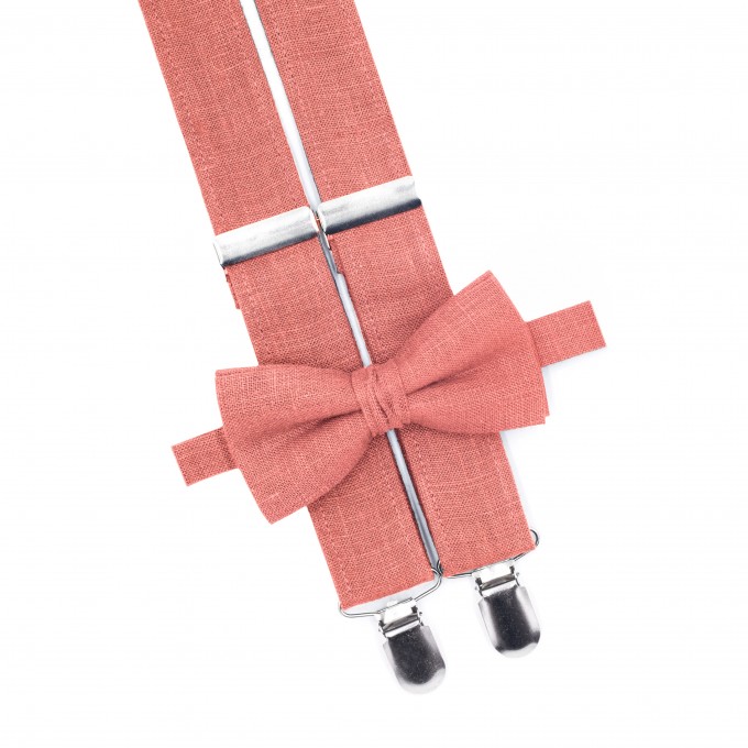 Coral (parfait) necktie and suspenders