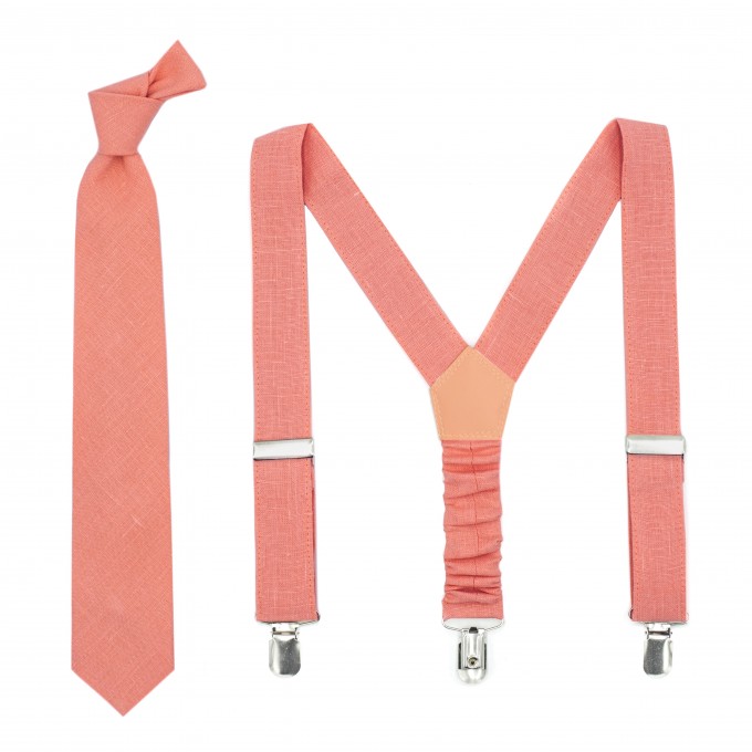 Linen coral (parfait) necktie and pocket square