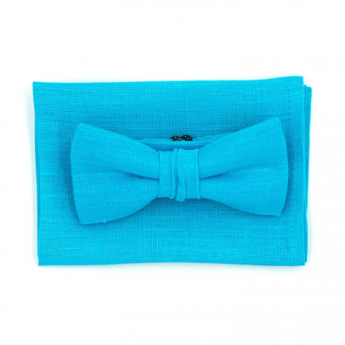 Linen turquoise (malibu) tie and pocket square