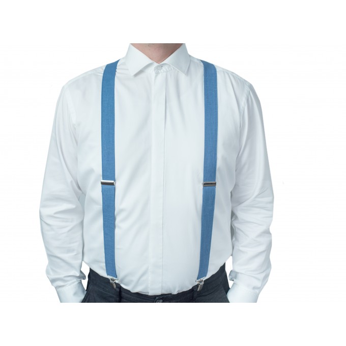 Linen steel blue bow tie and suspenders