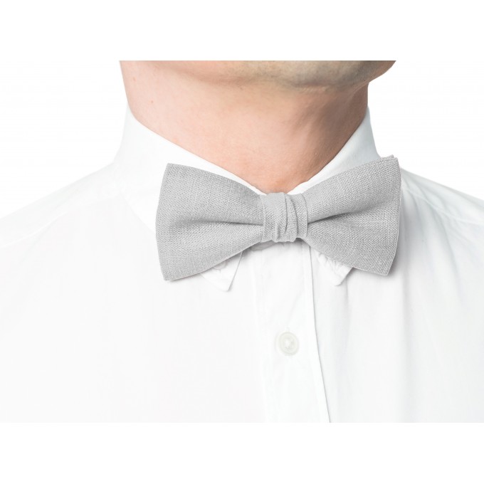 Linen light gray (silver) bow tie and suspenders