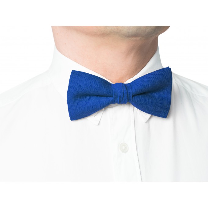 Linen royal blue (horizon) bow tie and pocket square