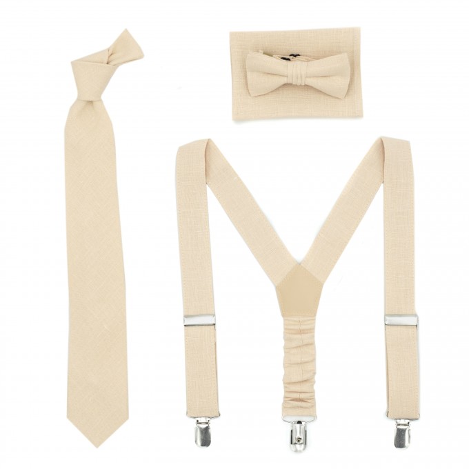 Beige (champagne) neck ties and suspenders