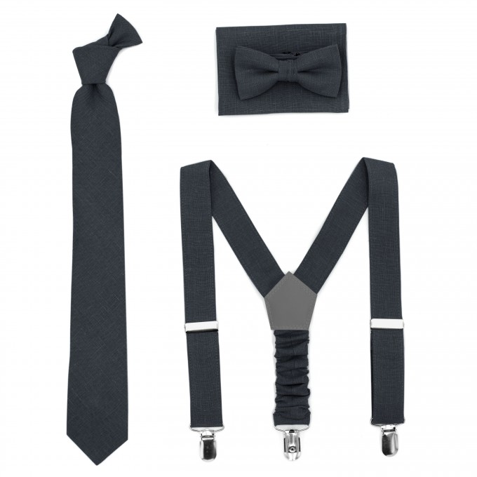 Linen black bow tie and suspenders