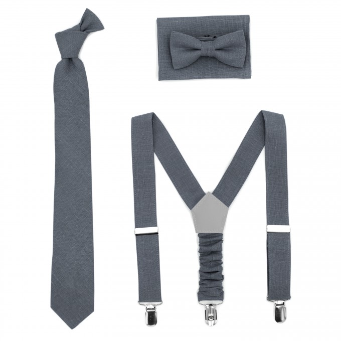 Charcoal gray (pewter/steel gray) necktie and suspenders