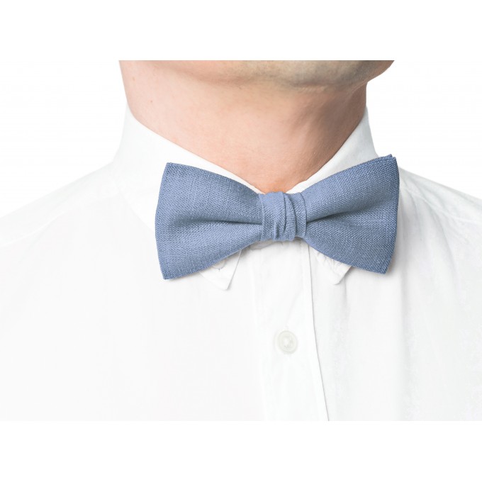 Linen dusty blue bow tie and suspenders