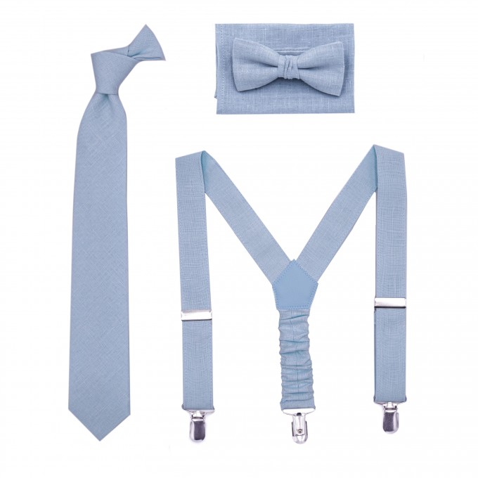 Linen dusty blue bow tie and suspenders