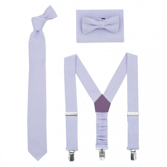 Linen light purple (iris) bow tie and pocket square