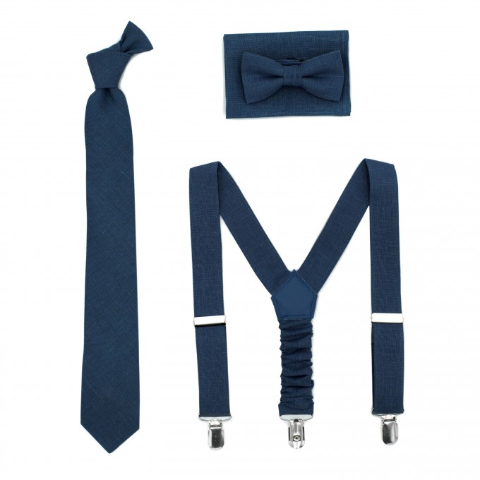 Navy blue (midnight/dark navy) necktie and suspenders