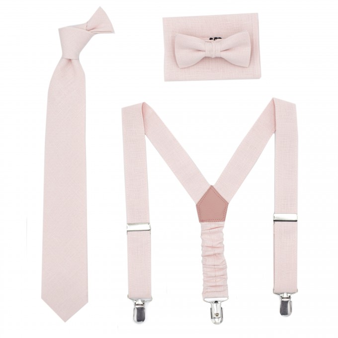 Linen petal pink bow tie and suspenders