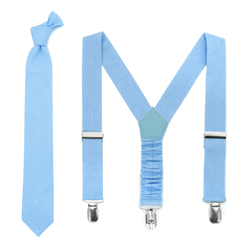 light blue bow tie and suspenders