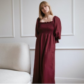 Burgundy maxi dress with puff sleeves Baila