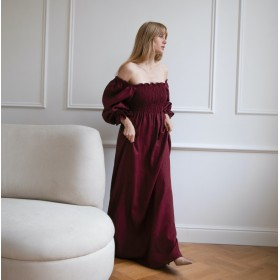 Burgundy maxi dress with puff sleeves Baila