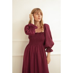 Burgundy midi puff sleeve dress Baila