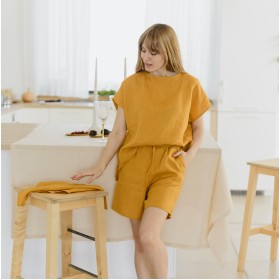 Mustard side pockets drawstring shorts Terra